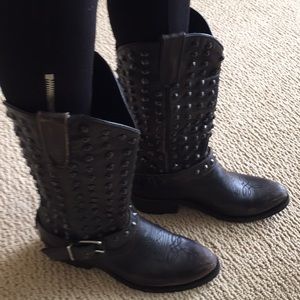 Studded distressed cowboy boots, worn once